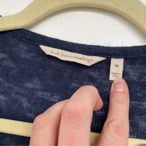 Soft Surroundings Blue Knit Quarter Zip Pullover Sweater Womens M Preppy Fall - Picture 2 of 8